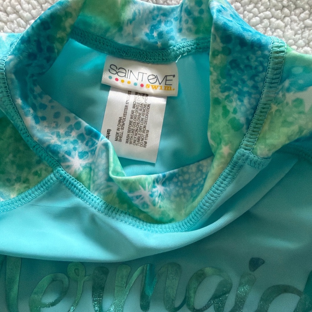 Saint Eve Girls' Turquoise Mermaid Rash Guard Bikini Set - Picture 2 of 5
